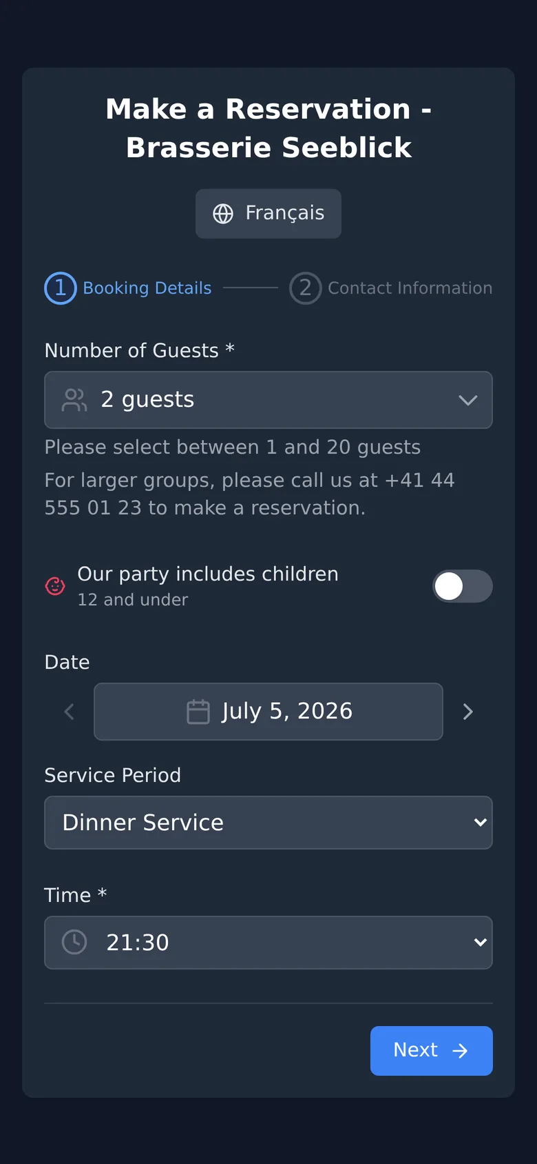 Mobile booking page with available time slots