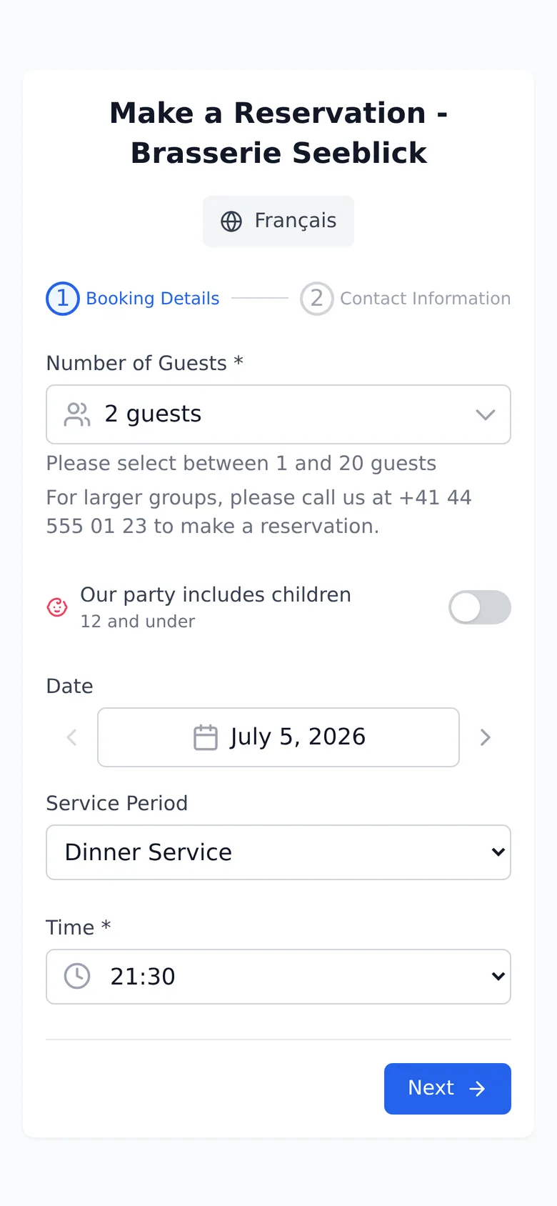 Mobile booking page with available time slots